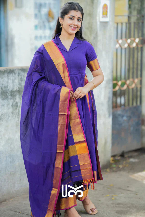 Handloom Suit Set in Purple