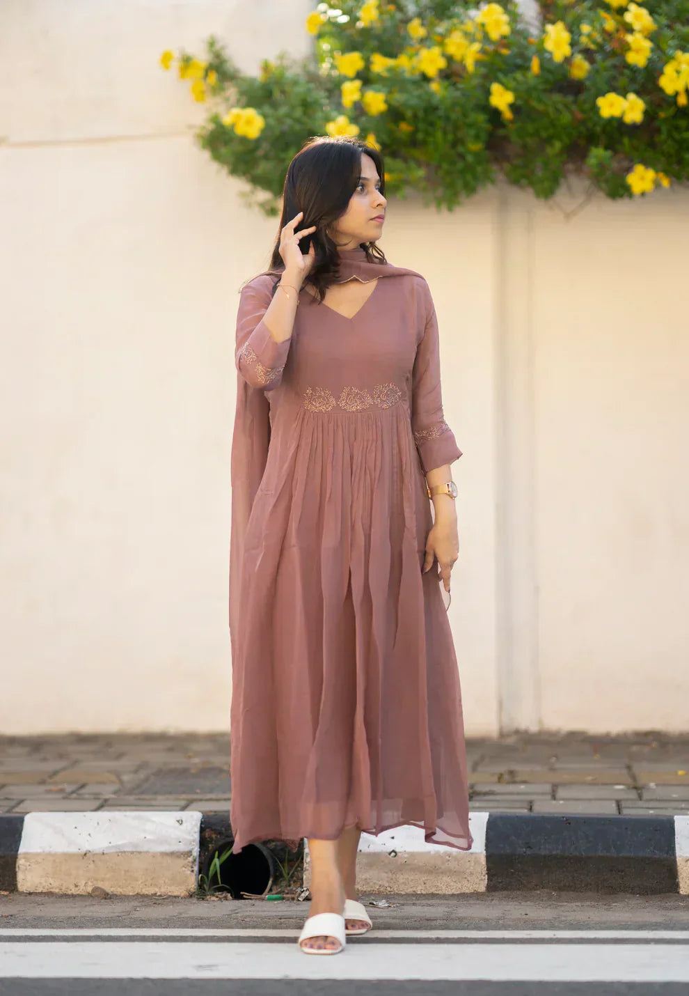 viscose organza A-line kurti with zardosi handwork