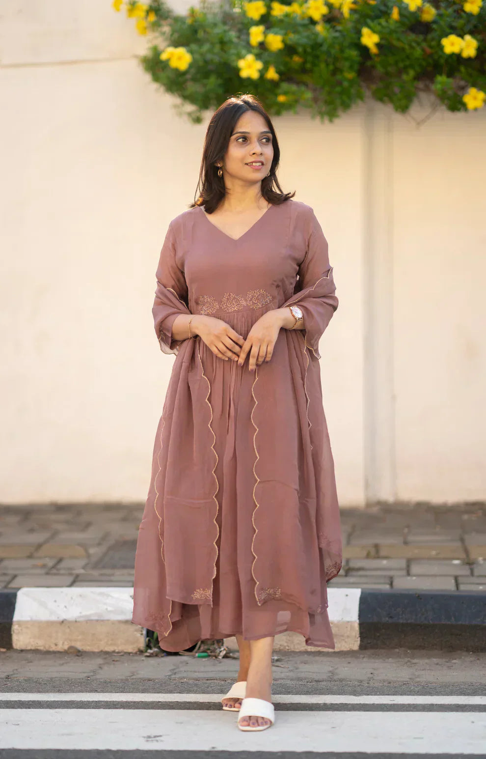 viscose organza A-line kurti with zardosi handwork