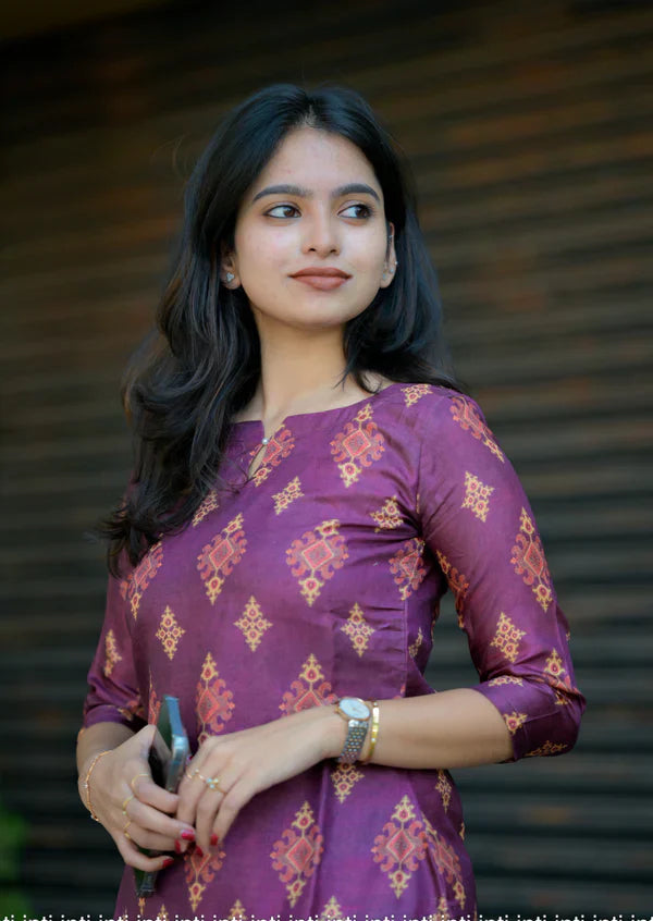 "Wine Temptation" Kurti Fabric - Kolam silk