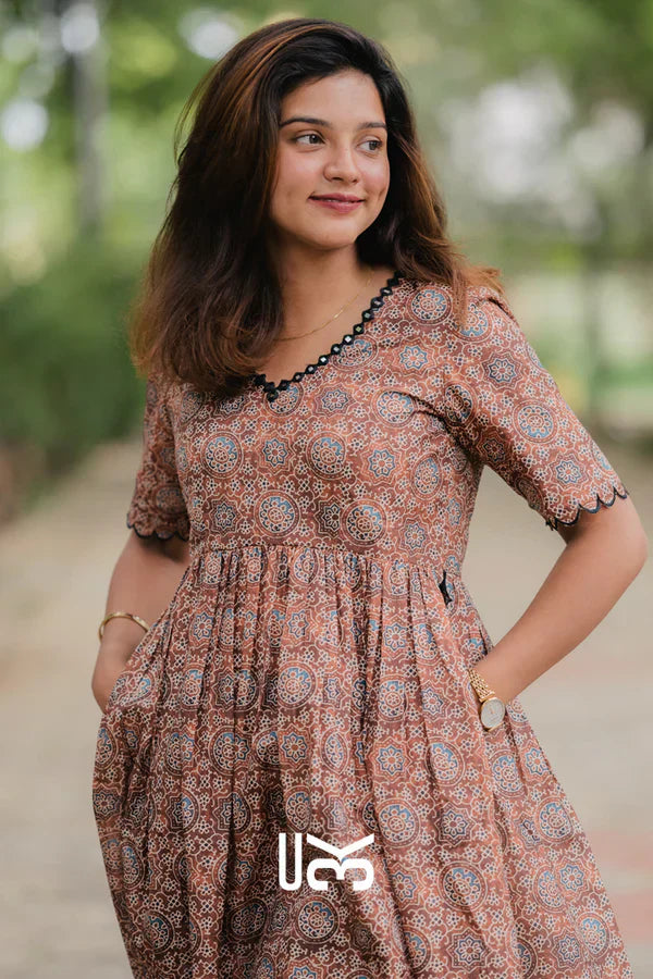 Ajrakh Kurta Set in Brown