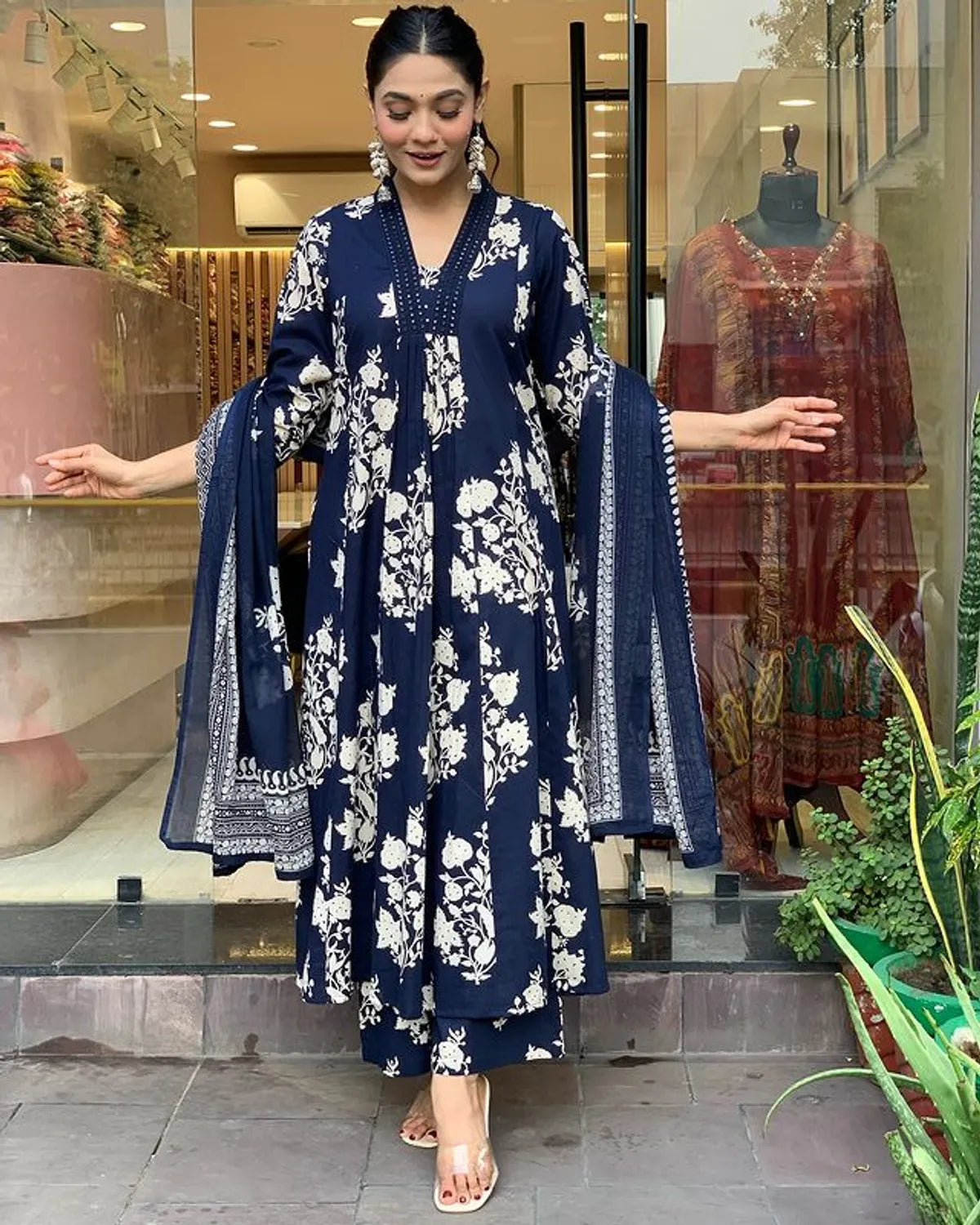 Stylish A-Line Kurti With Bottomwear And Dupatta Set