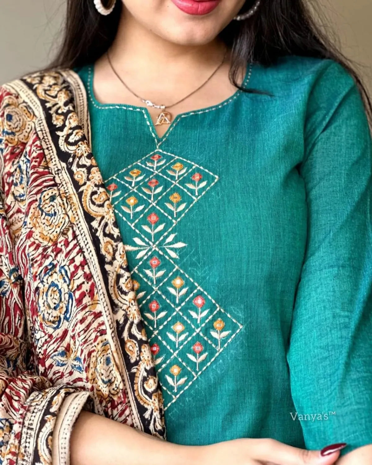 Sea Green slub Embroidery Duppta Set...