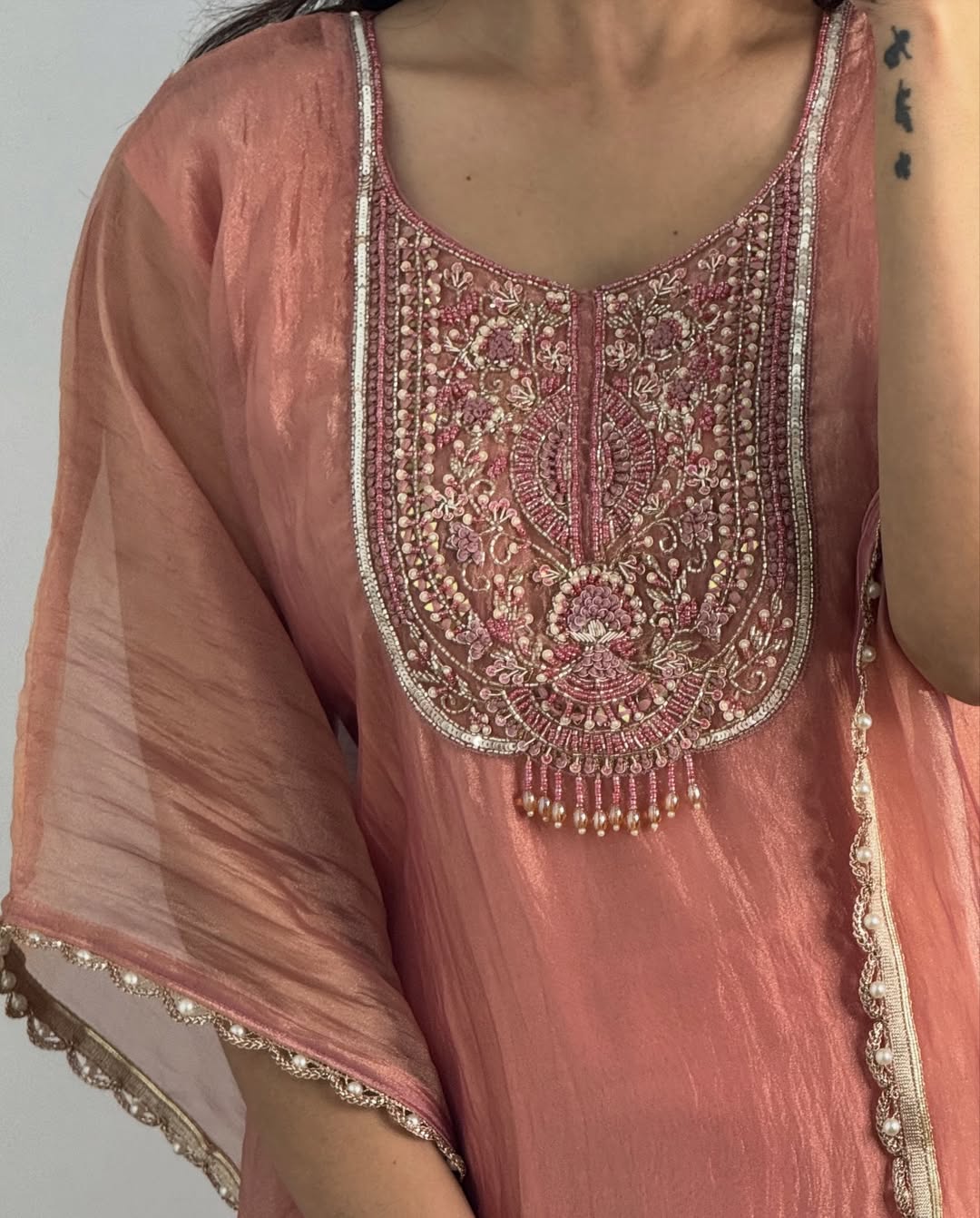 Nigeen Tissue Kaftan - Peach