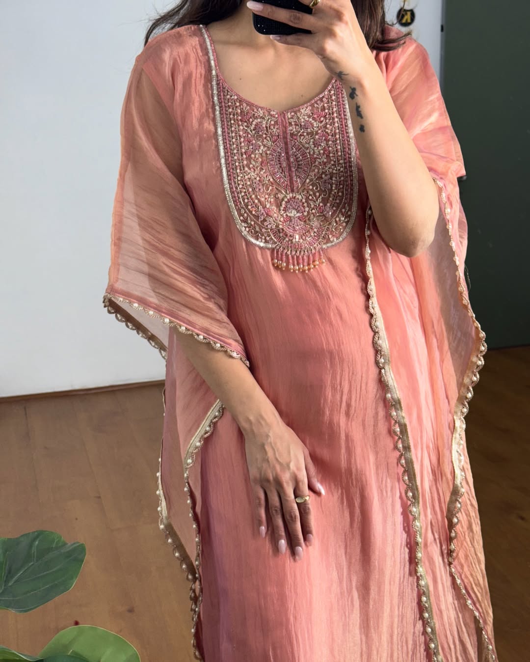 Nigeen Tissue Kaftan - Peach