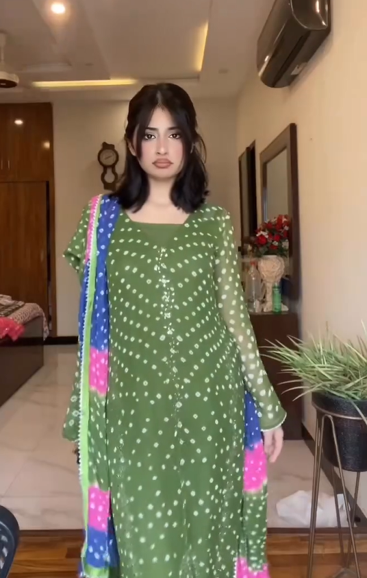 Designer Green Bandhani Print Kurti For Women