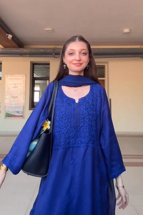 Chanderi Chikankari with Mukaish Solid Women's 3 PC Long Kurta Set- Purple