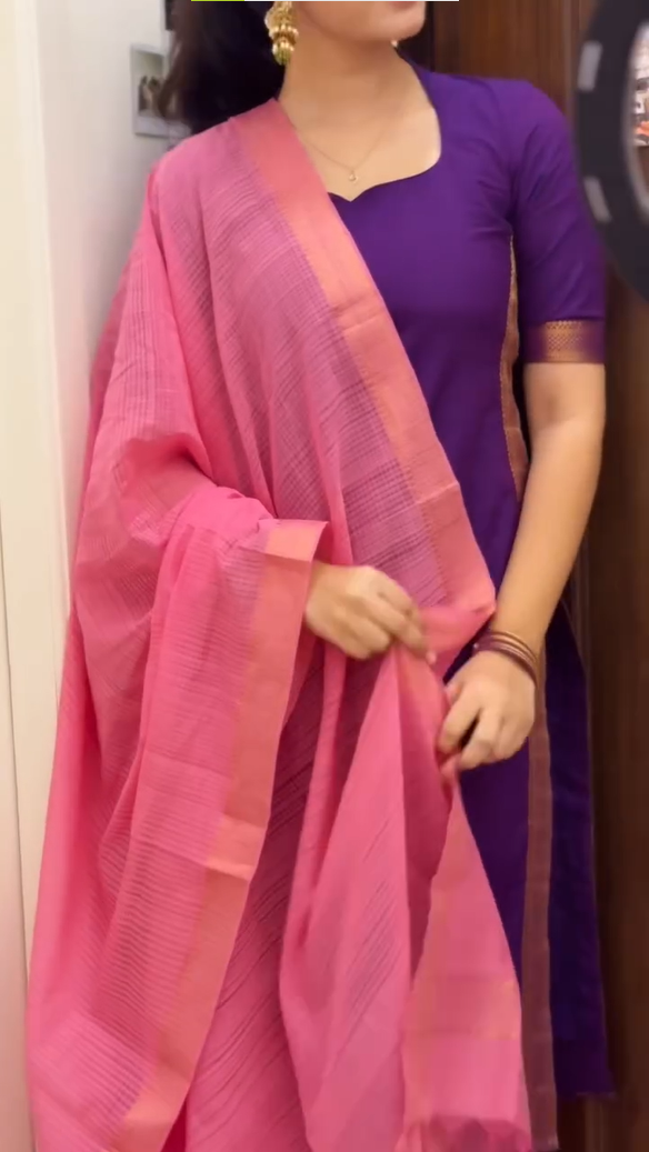 Purple Mangalagiri Semi Silk Salwar