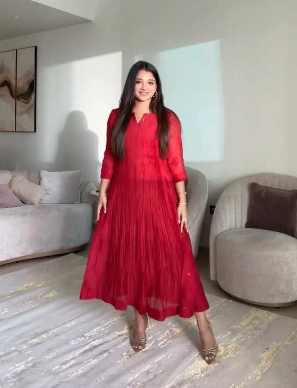 Anarkali Ethnic Pleated A-Line Kurta Set