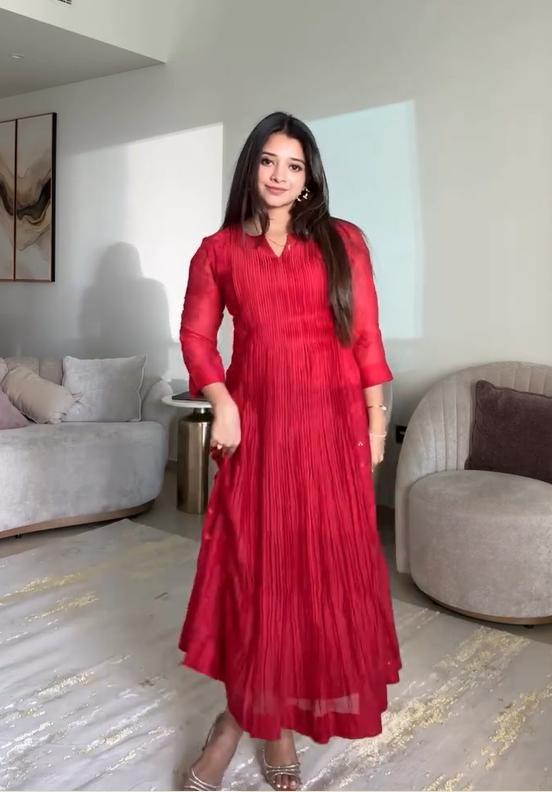 Anarkali Ethnic Pleated A-Line Kurta Set