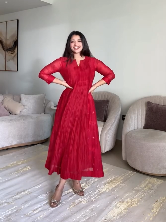 Anarkali Ethnic Pleated A-Line Kurta Set