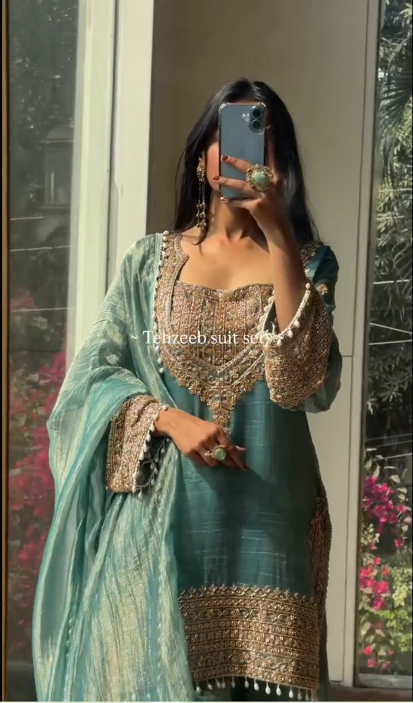 Elegant Blue Tissue Silk Palazzo Suit Set
