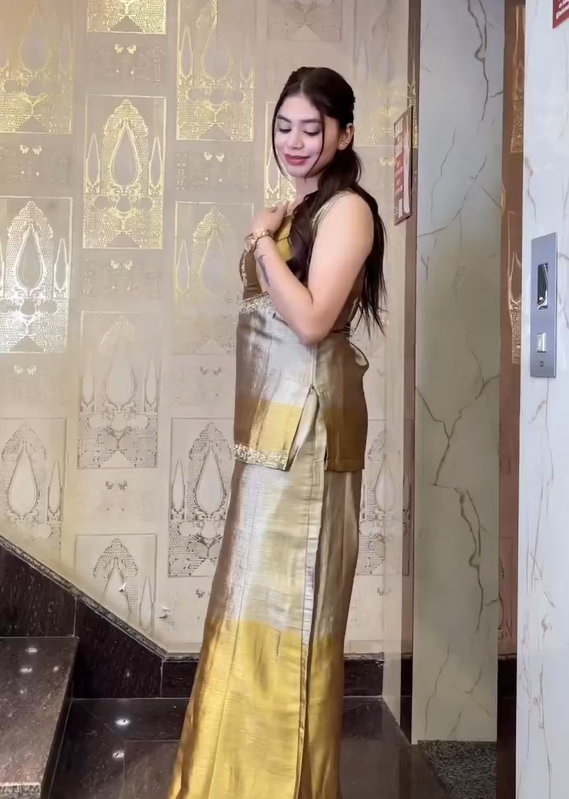 Goldan silk zari tissue kurta and sharara Set